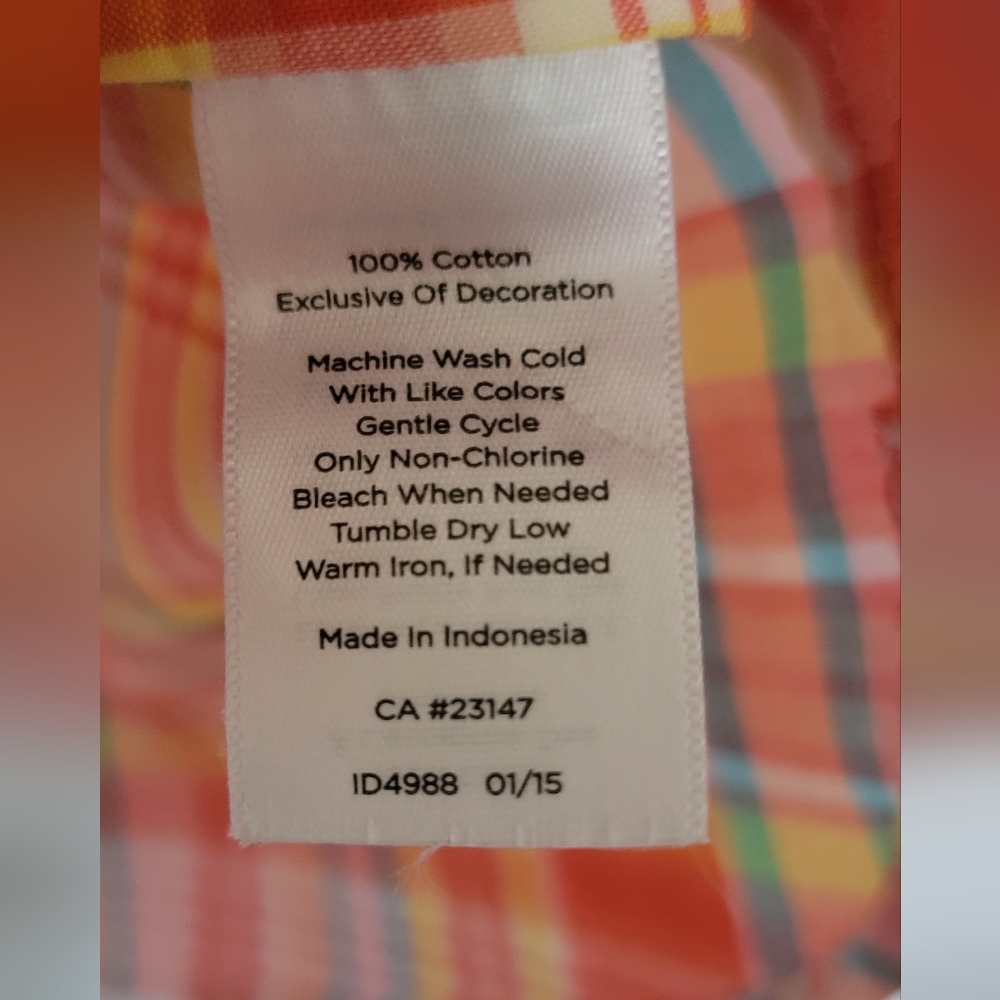 Talbots Orange, Blue & White Button Down Shirt Size Large - Picture 8 of 11